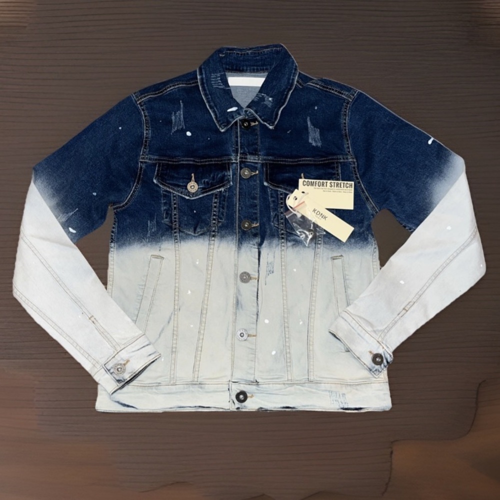 Vintage Blue & White Distressed Denim Jacket W/Paint Drops Unisex 100 % Cotton